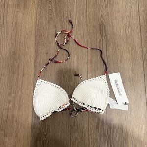 Zimmermann White Crochet Knit Bikini Top floral string 2